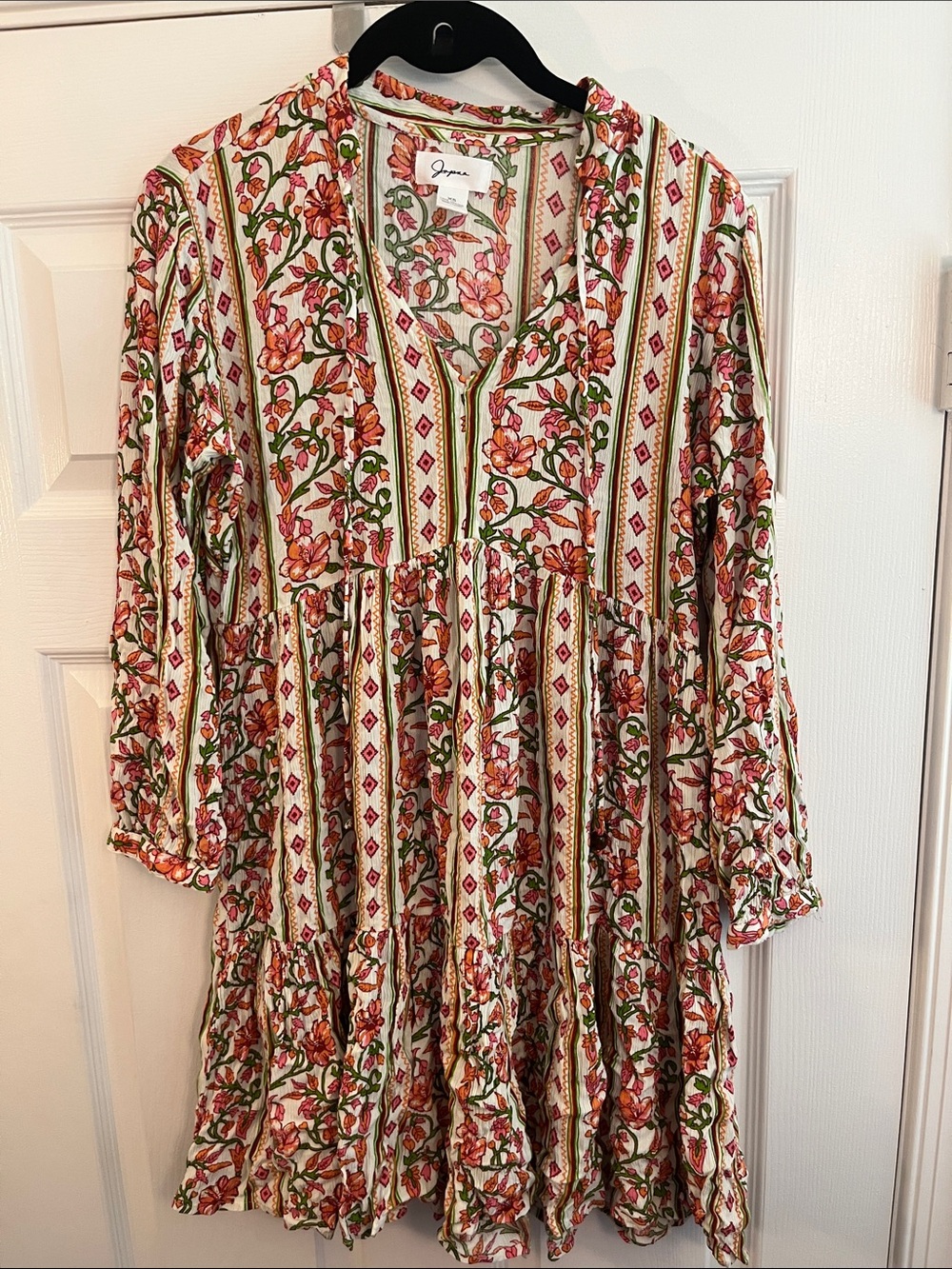 Boho Floral Summer V-Neck Dress with Beaded Tassels Garden Chic